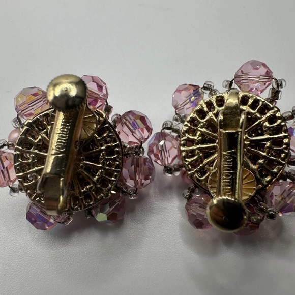 VTG Vendome Pink Beaded Cluster Clip Earrings Pat 280950 AB  Gold Tone 1950s - Picture 13 of 15